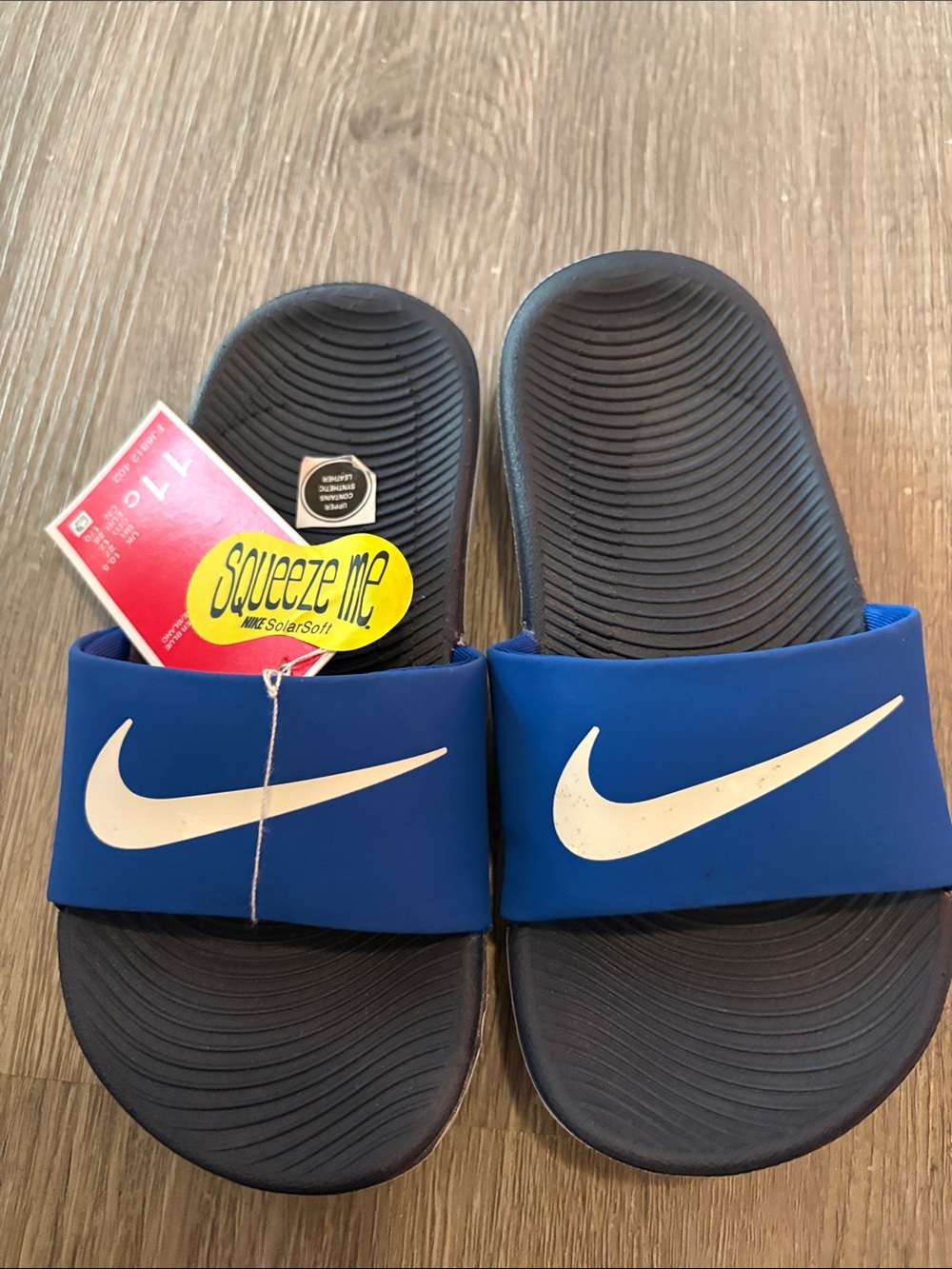 Kids Nike Kawa Slides Slipon Boys Girls Sandals Royal/White Thunder Blue New 11C